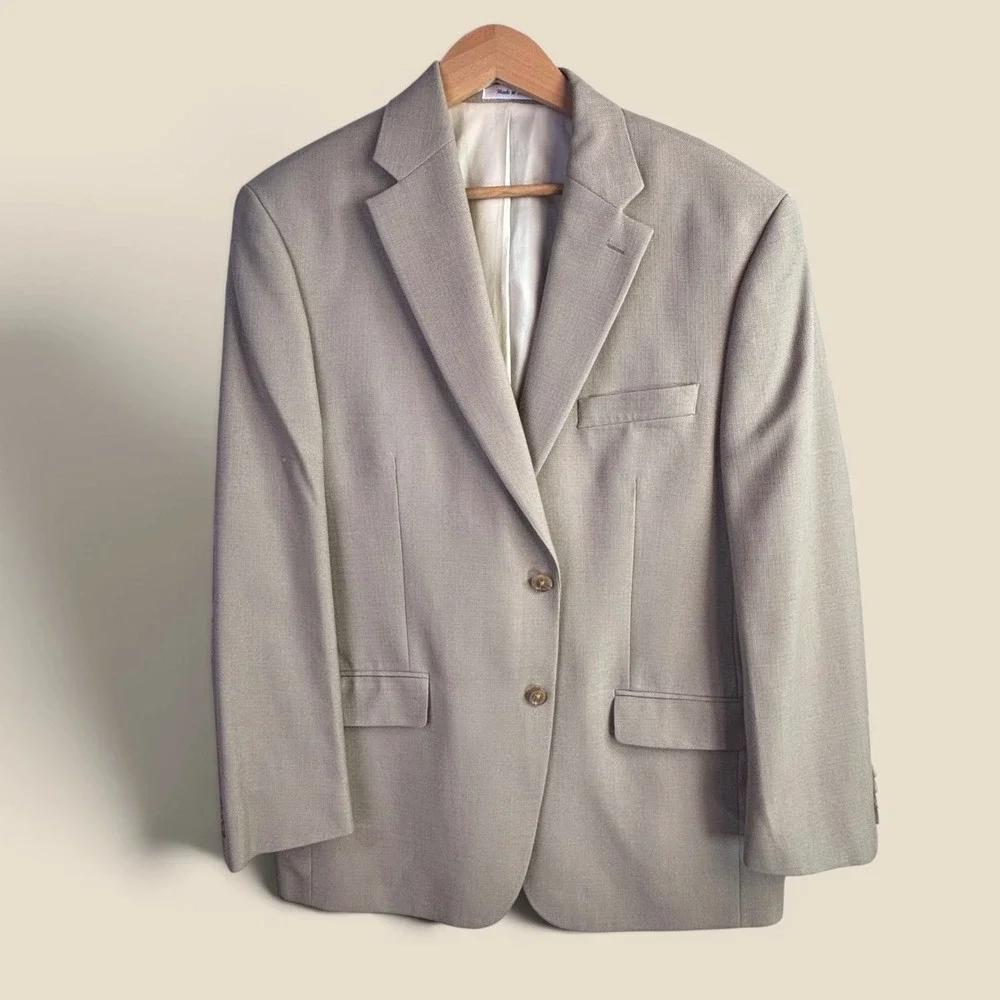 Summer Weight L. Ralph Lauren Blazer 42R Tan Taupe Poly/Viscose Neutral Minimal